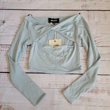 Ser.o.ya Artemis Top Grey Blue Long Sleeve Cropped Keyhole Women's XS NWT