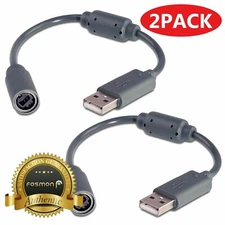 2x Dongle USB Breakaway Cable Cord Adapter For Xbox 360 PC Wired Controller GREY