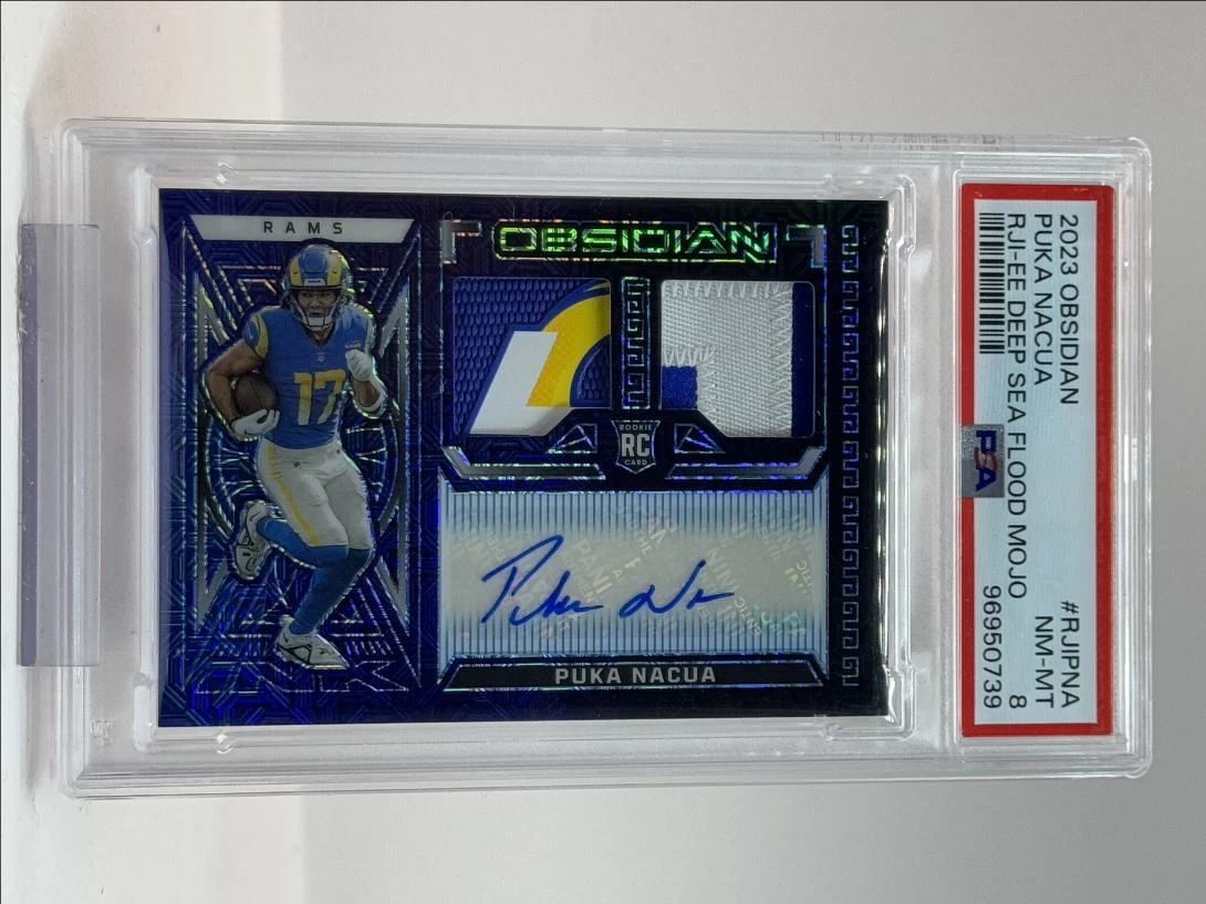 Puka Nacua Panini Obsidian Rookie Jersey Ink #RJIPNA Electric Etch Deep Sea Flood Mojo