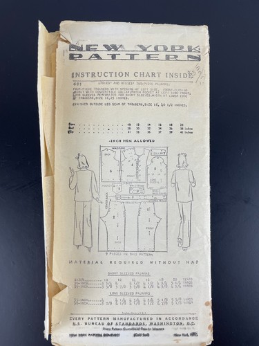 Vintage New York Pattern Co. Sewing Pattern #681 Size 14-32 2pc Pajamas UNCUT - Picture 2 of 2
