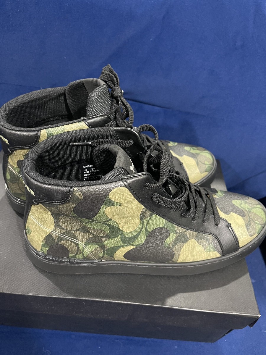 Coach Shoes Clip High Top Sneaker Signature Camo Size 11.5D for