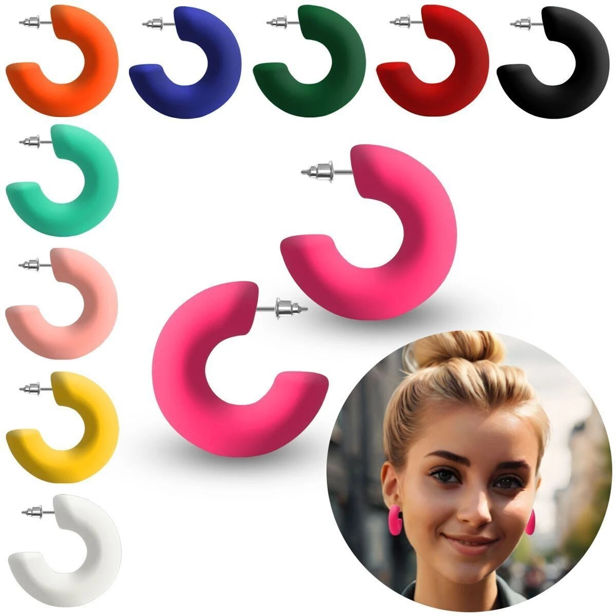 Inateannal Orecchini a scacchi a righe bianche nere Orecchini a cerchio a forma di C in acrilico Orecchini a scacchi a griglia bianca nera Orecchini pendenti geometrici leggeri Gioielli per donne
