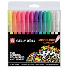 SAKURA Gelly Roll - 12 pack of Rollerball Pens w/ Wallet - Moonlight Fluorescent