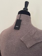 New Unisex Hugo Boss Brown Taupe Wool Half Zip Buttons Sweater XL Size