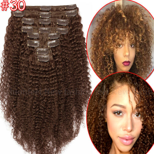 Real Afro Kinky Curly Clip in Human Hair Double Weft Weave Extensions 8pcs 120g - Picture 1 of 16