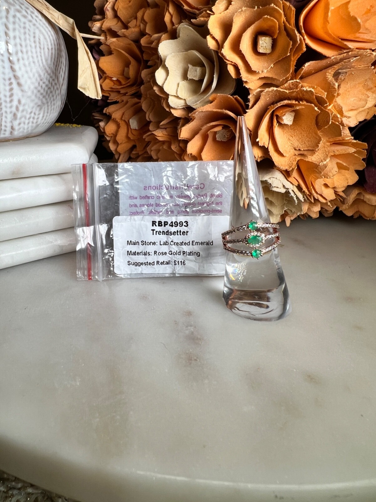 Rose Gold Plated Ring Bomb Party Size 7 Lab Emerald RBP4993-image