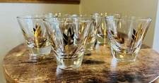 Set Of 6 MCM Gold Wheat Spray Shot Tumbler Glasses 