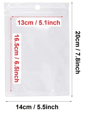 50Pc Premium White/Clear Zipper ba Plastic Package Bags, Hang Hole (5.5'' x 7.8'')