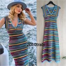 ZARA MULTICOLOURED OPENWORK SEEVEESS KNIT MIDI DRESS SIZE S UK 6/8