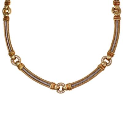 Diamond 18k Tri  Color Gold  3 Rows Section Link Necklace LIQUIDATION!