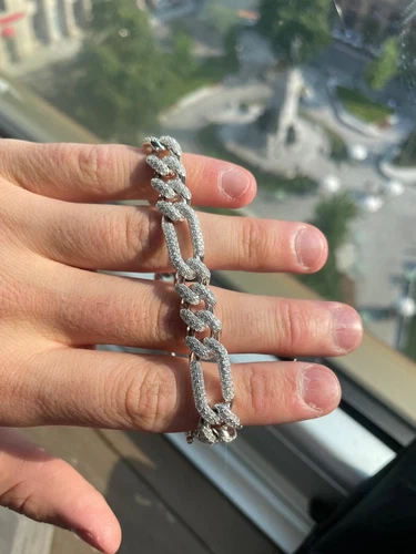 Real Solid 925 Silver Mens Figaro Bracelet 13mm Iced Out CZ Heavy HipHop 7.5in - 第 4/7 張圖片