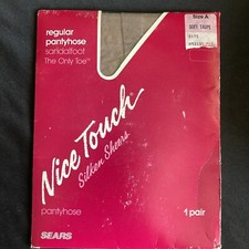 VTG SEARS Pantihose Pantyhose Short A Soft Taupe Sandalfoot Silken Sheers