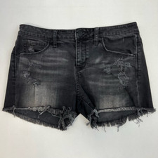 Treasure Bond Womens Mid-Rise Boyfriend Cut-Off Shorts Black Distressed Zip 27