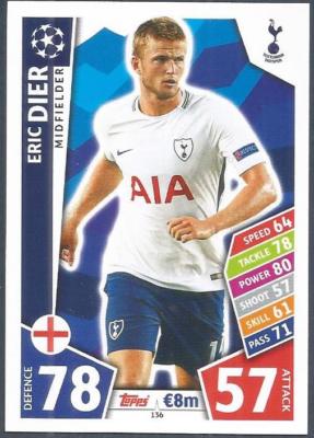 TOPPS MATCH ATTAX CHAMPIONS LEAGUE 2017-18- #136-TOTTENHAM HOTSPUR-ERIC DIER