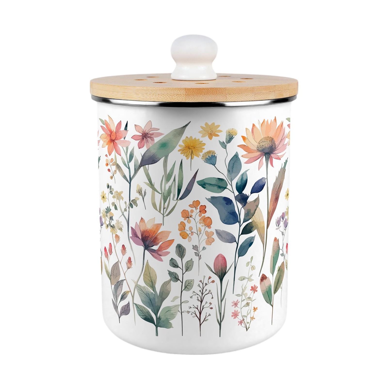 Pastel Flowers Food Waste Caddy - Enamel 2L Kitchen Compost Bin Gift