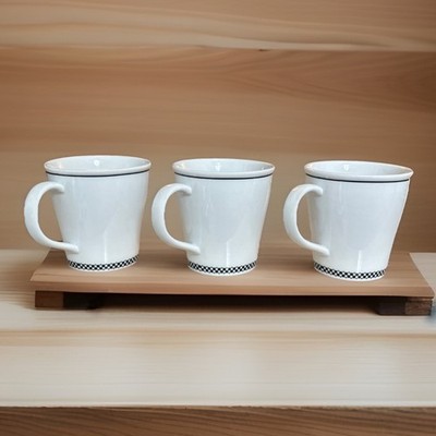 Lot of 3 Thomas O Brien New Day Bistro Mugs 2004 White w/ Black Check Band Cups