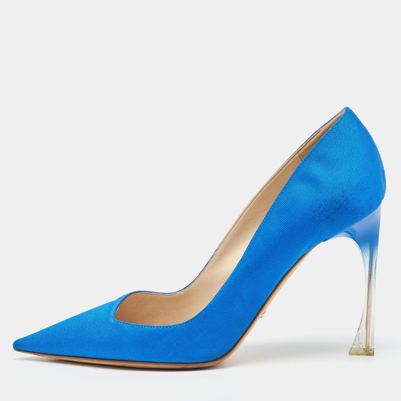 Dior Blue Fabric Songe Perspex Heel Pointed Toe Pumps Size 40