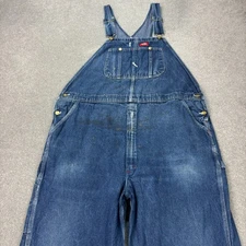 Dickies Dungarees Adult 44x28 Blue Bib Overalls Denim Work Wear Carpenter Mens*