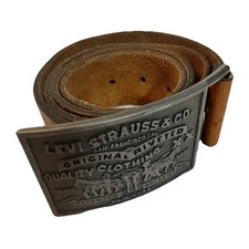 Vintage Levi's Style 1267-3 Hand Stained Cowhide Belt Big Logo Buckle Sz 34 USA