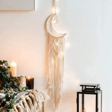 Dremisland Macrame Woven Wall Hanging Moon Dream Catcher- Boho Chic White