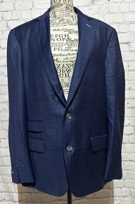 J Hilburn Sport Coat Sz 44S Reda 1865 Italian Wool Surgeon Cuffs Blue Windowpane - Image 1 of 4