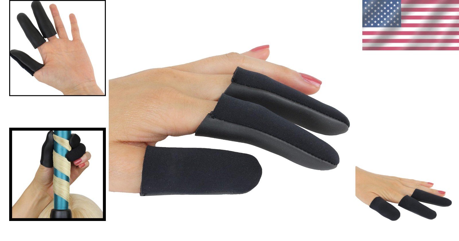 Sewn Finger Protection Guards for Styling - Heat Resistant, 3 Count, Black