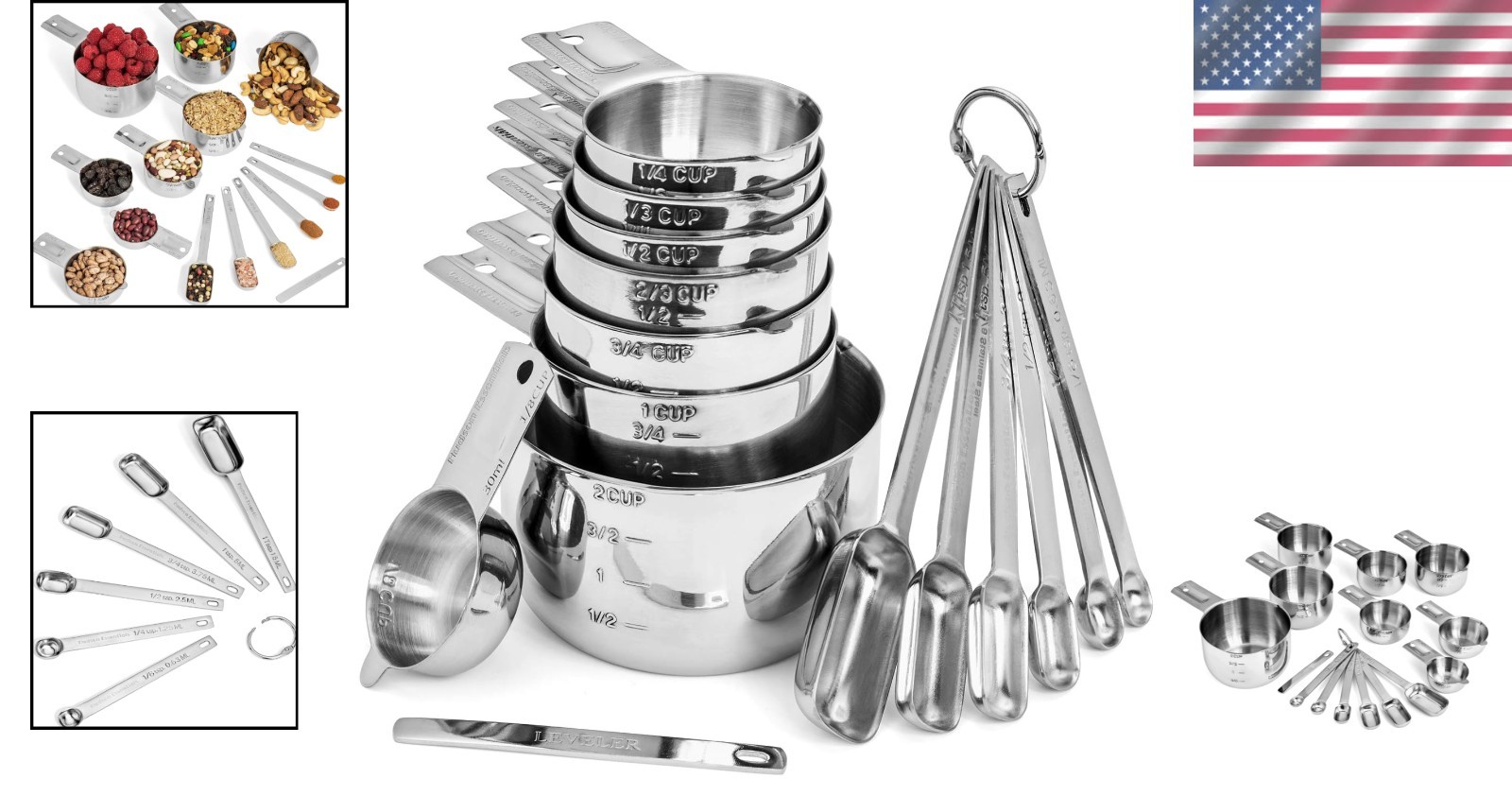 Precision Measuring Cups and Spoons Set in Stainless Steel