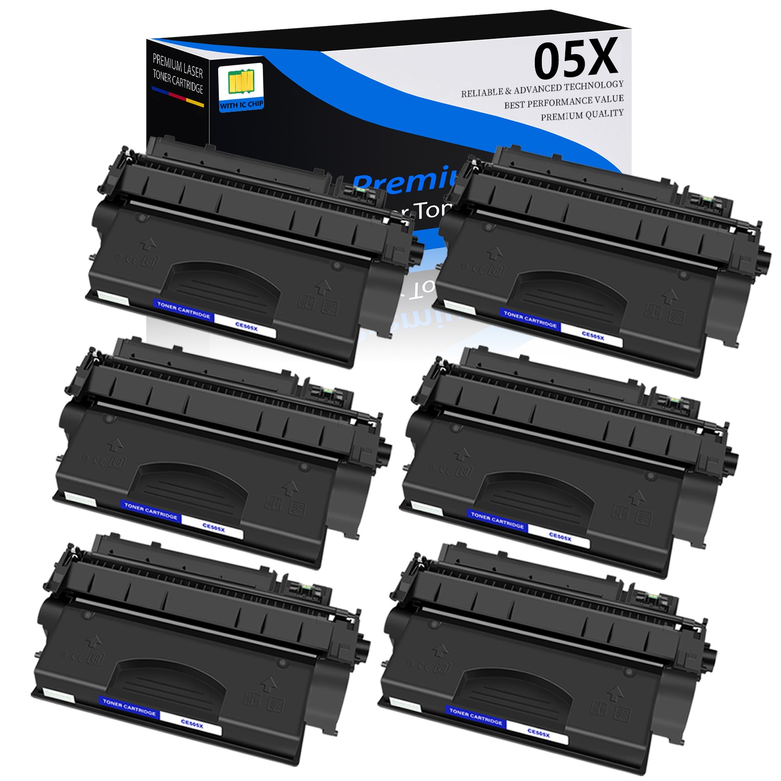 6PK Black CE505X 05X Toner Cartridge Compatible for HP P2055d P2055dn Printer