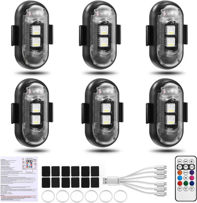 6PCS Wireless LED Strobe Lights USB Rechargeable 8-Color w/ Remote IP65