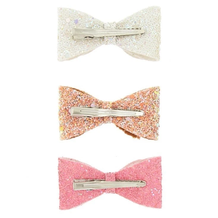 Glitter Bow Hair Clips - 3 Pack Mini White, Pink & Peach NWT - Image 2 of 3