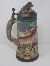 Vintage Gerz West Germany Beer Stein Pewter Lid Fox Handle Relief Hunting Scene