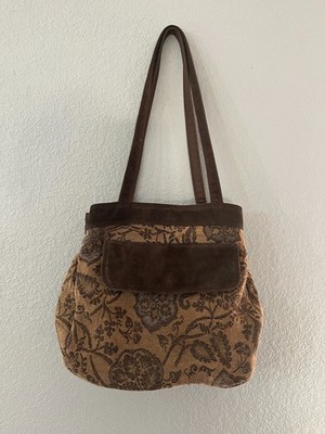 Vintage Liz Claiborne Brown/Tan Suede and Tapestry Roomy Bag