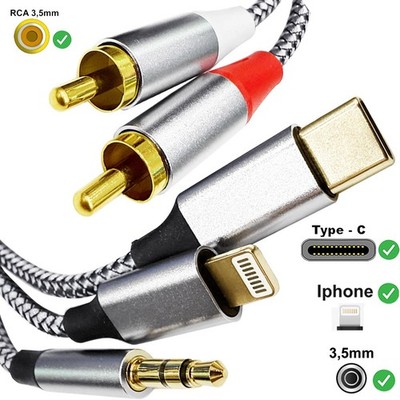 Adapterkabel 3 in 1 auf Cinch 2x RCA Audio Stereo für Xiaomi Redmi Note 14 5G