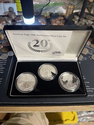 2006 American Silver Eagle 20th Anniversary 3-Coin Includes P Rev Proof In OGP
