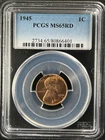 1945  1C RD Lincoln Wheat One Cent  PCGS MS65RD  80866401