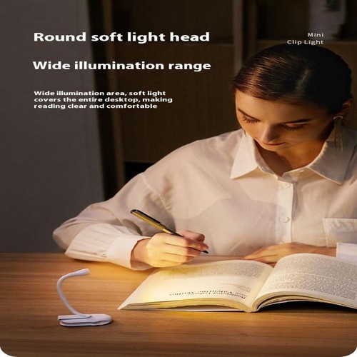 Mini LED Book Light Eye Protection Adjustable Clip 360° Flip Study Lamp 3 Colors - Afbeelding 7 van 14