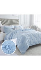 Twin/Twin XL Baby Blue Comforter Set - Ruched 3D Floral Pintuck Bedding Set