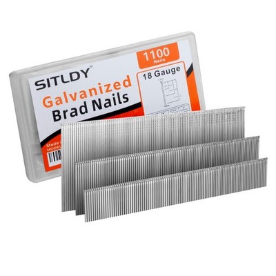 SITLDY 18 Gauge Galvanized Brad Nails 1100-Pack Assembly 1100, Silver, Gray 