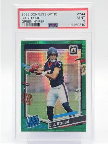 C.J. STROUD 2023 DONRUSS OPTIC RATED ROOKIE GREEN HYPER RC PSA 9 Q3916