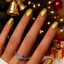 Cat Eye Press On Nails Short, 30 Pcs Glitter Gold Press On Nails yellow