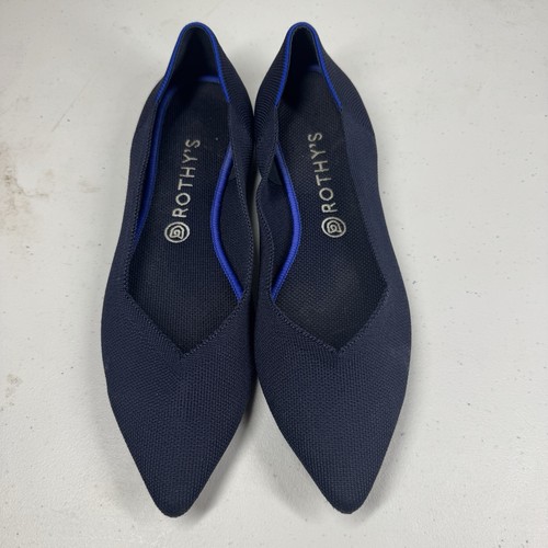 ROTHYS 'The Point' Maritime Navy Blue/ Grey Knit Ballet Light Flat Shoe Size~W12 - Picture 4 of 9