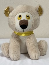 World Plush 10.5 Inch Blonde Teddy Bear Gold Eyes Ears Ribbon Stuffed Bear