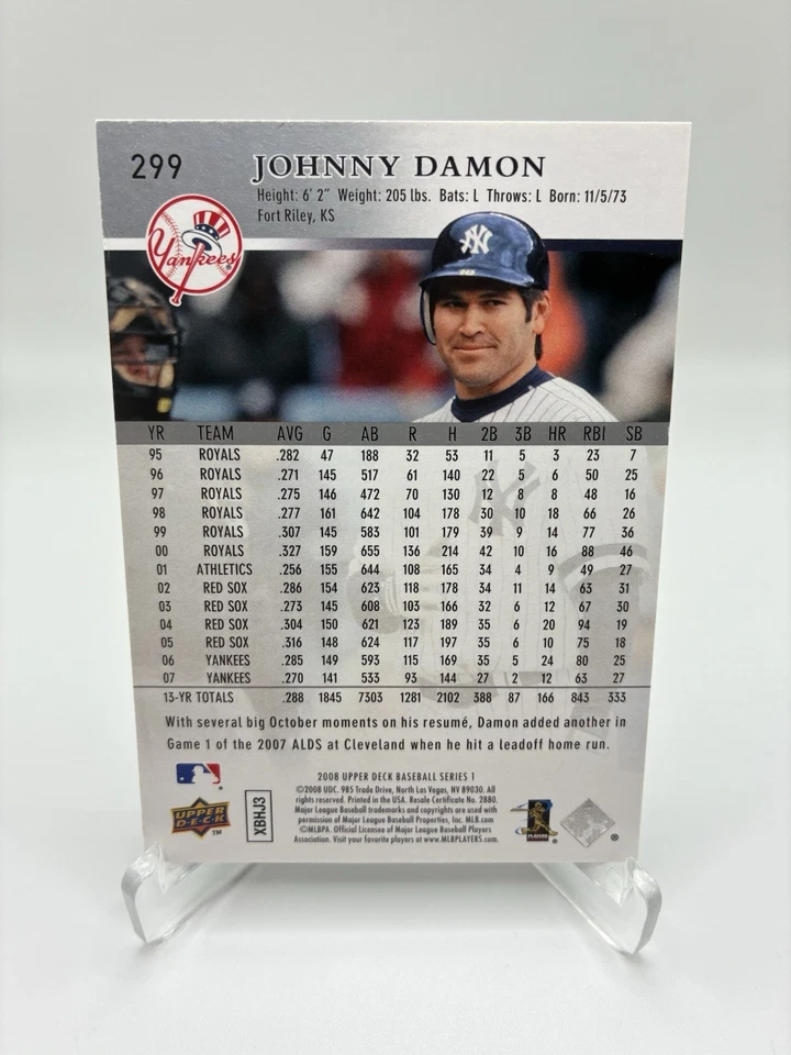 2008 Upper Deck #299 Johnny Damon New York Yankees On Card Autograph *READ* - Image 2 of 2