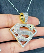 3Ct Round Cut Moissanite Customize Superman Only Pendant 14K Yellow Gold Plated