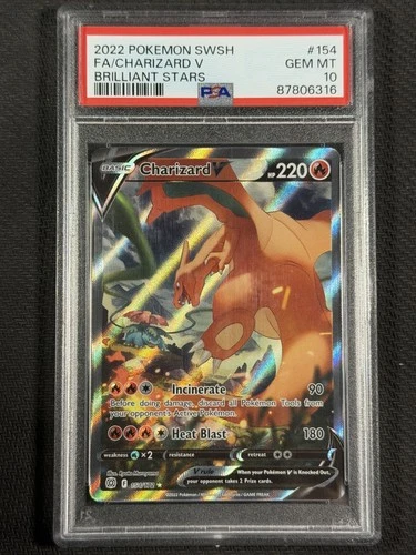 Pokemon Cards PSA 10 GEM MT Charizard V Brilliant Stars Swsh FA 2022 154/172
