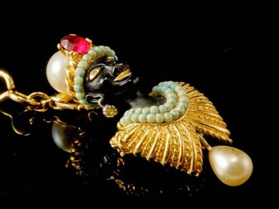 VINTAGE CINER BLACKMOOR TURQUOISE PEARL RHINESTONE ENANEL BROOCH PIN PENDANT