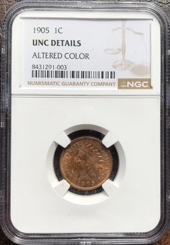 1905 Indian Head Cent Penny NGC UNC DETAILS ALTERED COLOR SHARP COIN