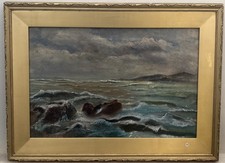 Antique Oil Painting Post Impressionist Circa 1920's Sea Coastal Ocean Framed