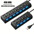 7 Ports USB Hub 2.0 Multiport Splitter High Speed Adapter With LED Switch