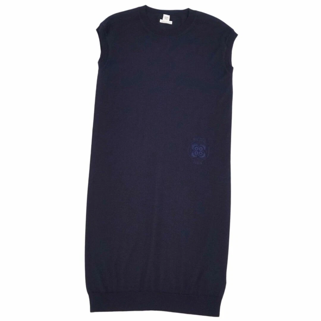 HERMÈS Abito in maglia HERMES senza maniche logo ricamato cashmere seta top 34S #EE BBA